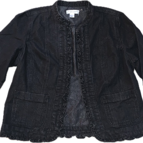 Christopher & Banks Black and Silver Sparkle Jacket, Cropped Design, Ruffle Trim - Picture 1 of 3